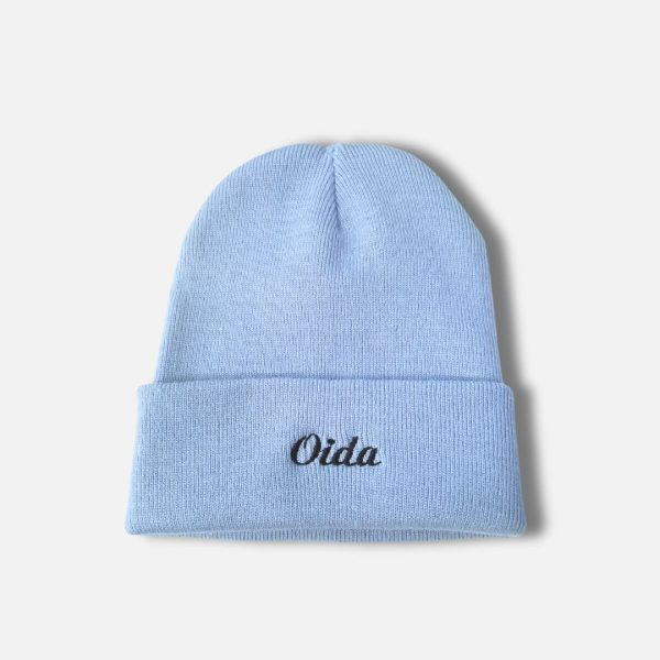 Haube Oida hellblau Aufschrift